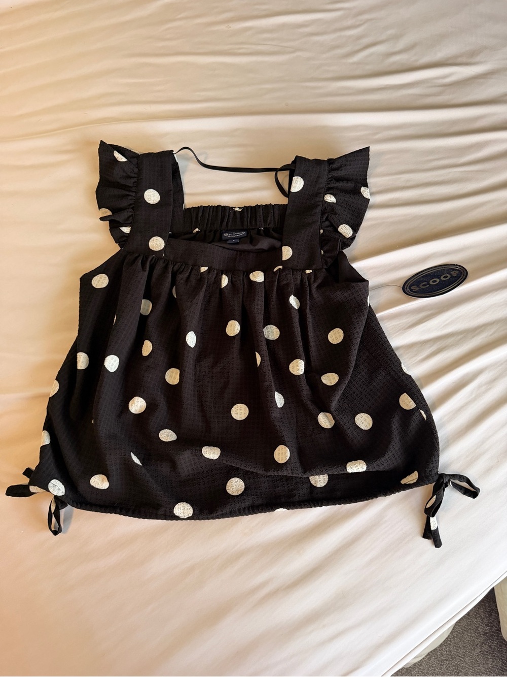 NWT Black Polka Dot Ruffle Strap Blouse - Women's